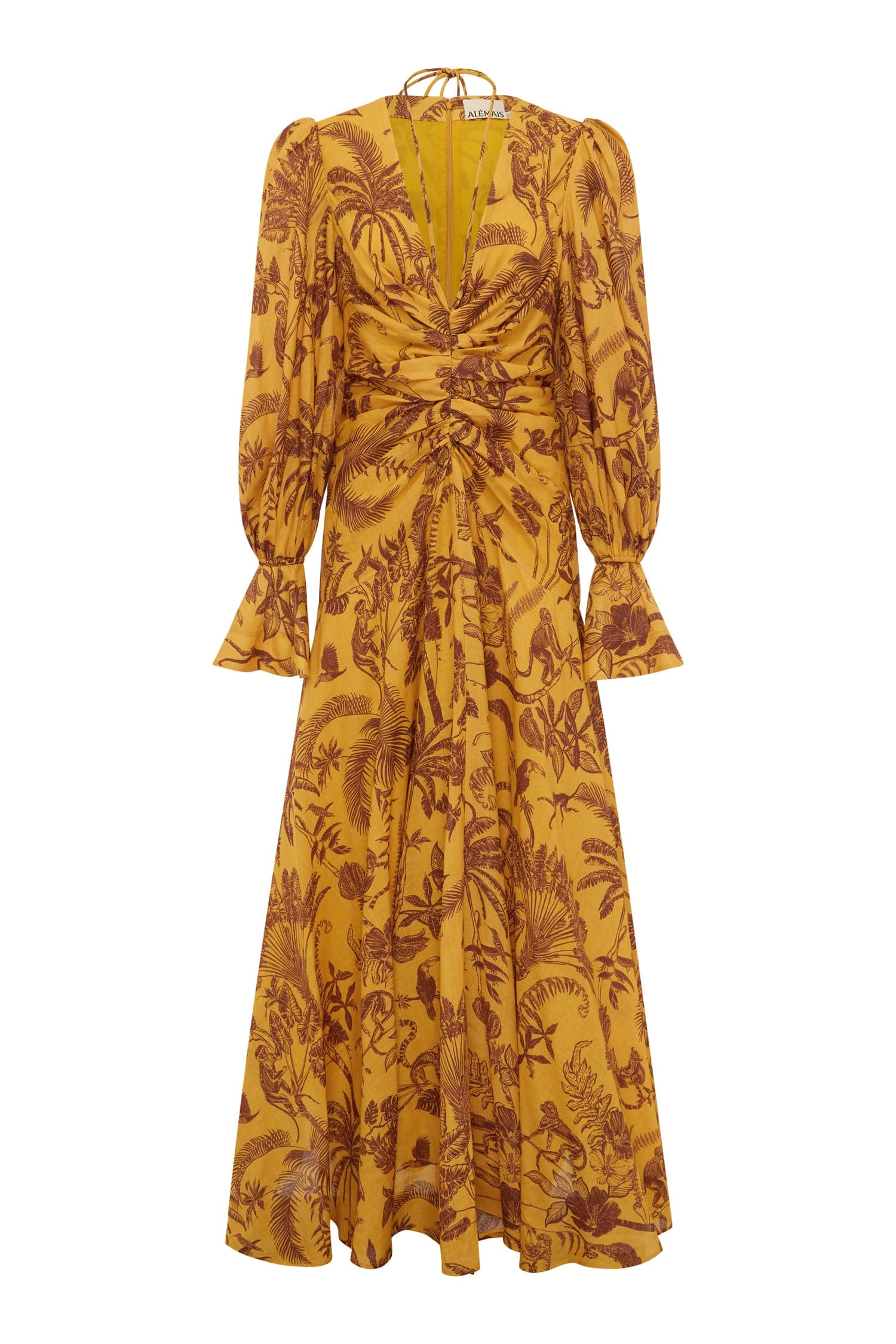 Alemäis Banana Blossom robe midi ramie motif