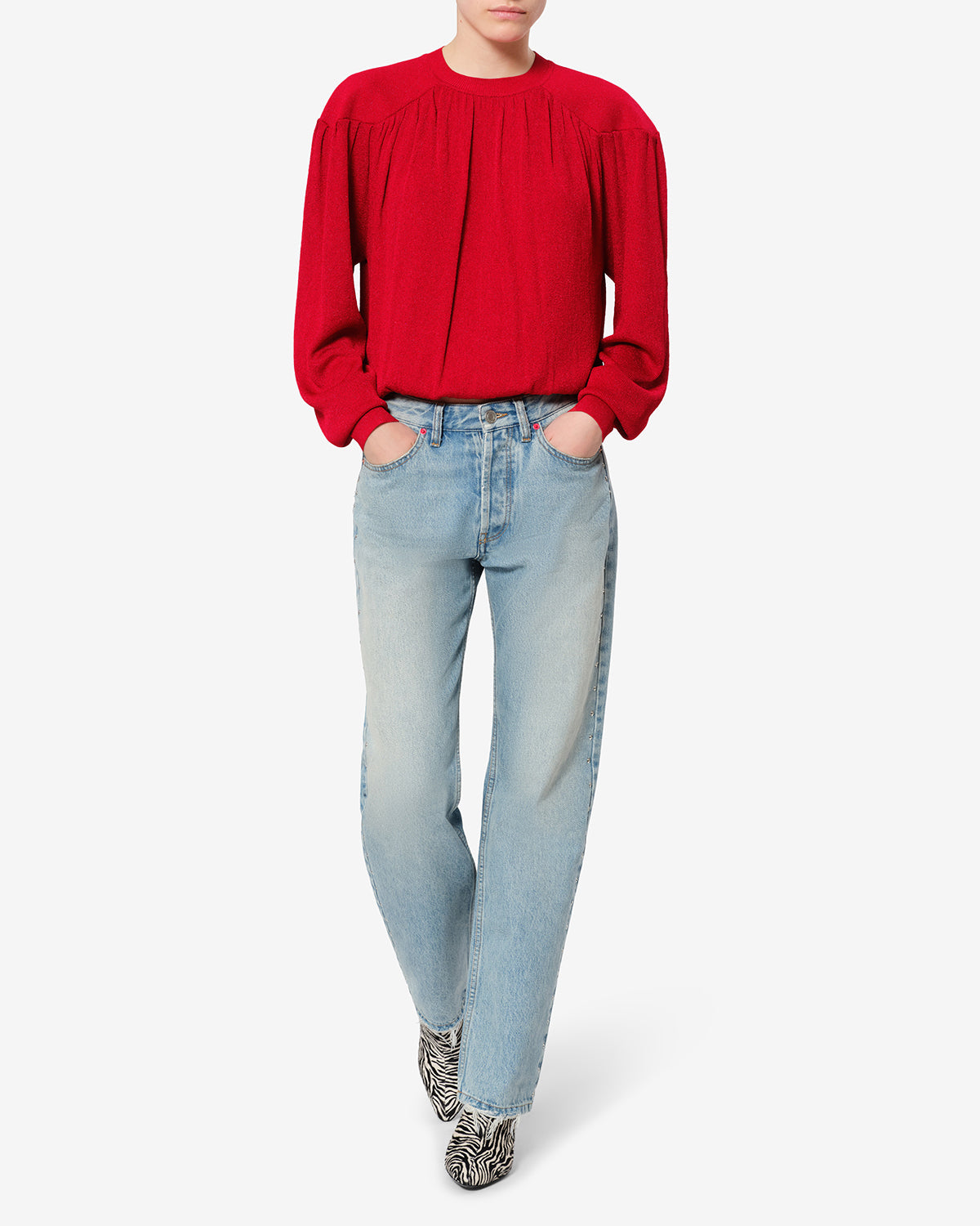 Isabel Marant Enza pull maille lurex rouge profond