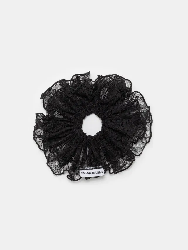 Ester Manas Black Floral chouchou noir dentelle 16 cm