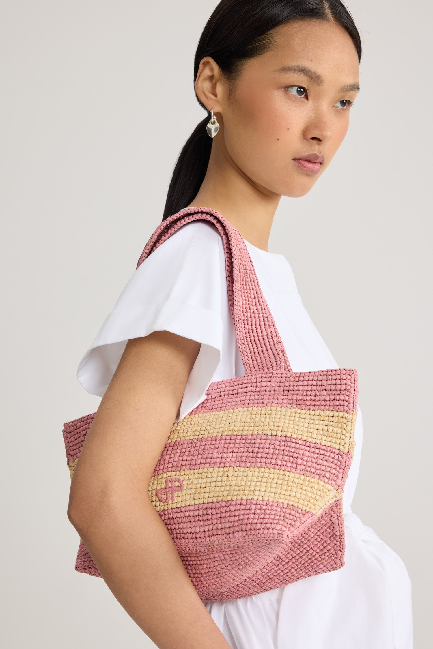 Patou AC134 tote raphia rayé Bougainvillea TU