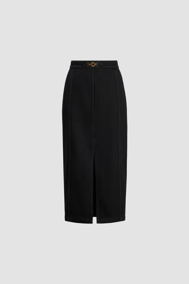 Patou SK050 jupe midi jean coton Khol Stone fendue