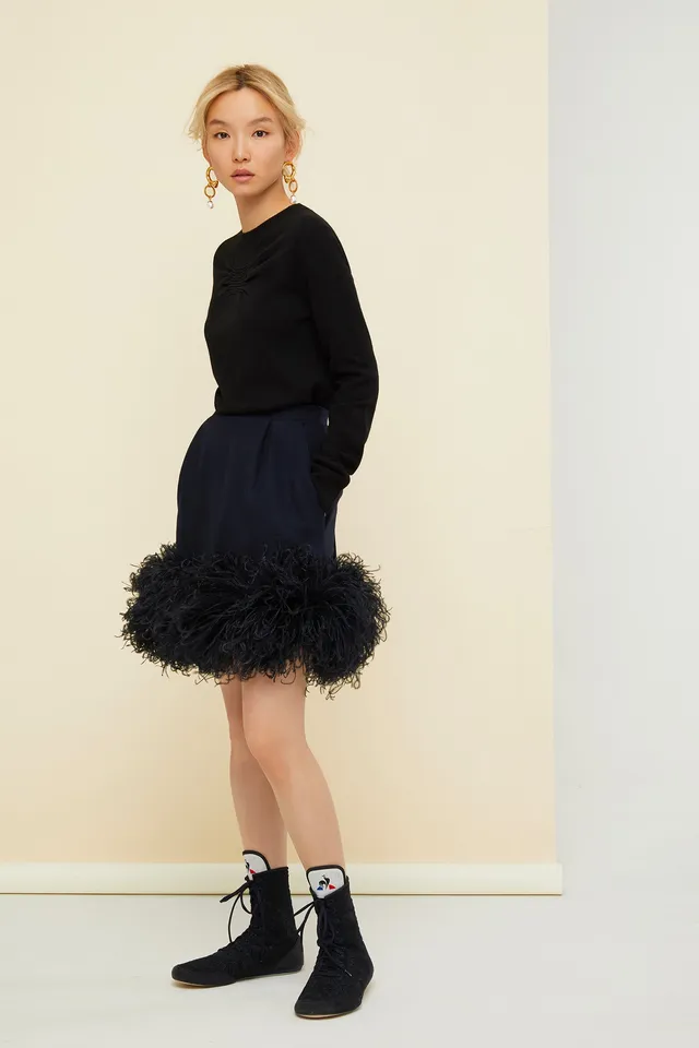 Patou KN001 pull mérinos cachemire smocké Black