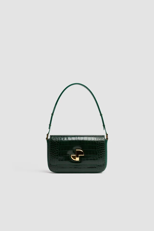 Patou BA0175044755G sac cuir croco Garden Green fermoir JP