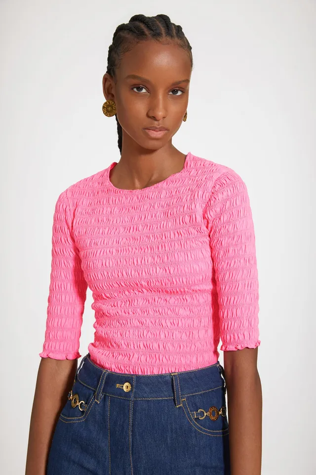 Patou P23JE0659982453B top coton bio Begonia Pink smocké