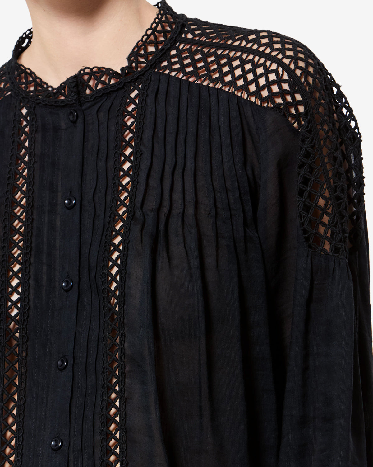 Isabel Marant Polda HT0942FA blouse noire broderie ajourée