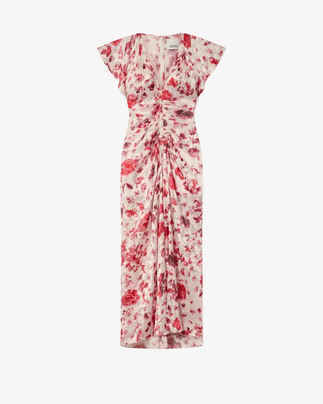 Isabel Marant Lyndsay robe longue écru-rose soie
