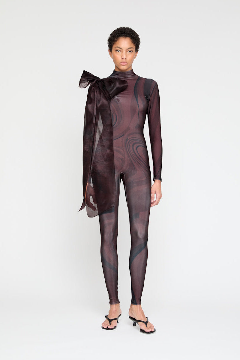ATU Body Couture catsuit chocolat nœud taille S moulant