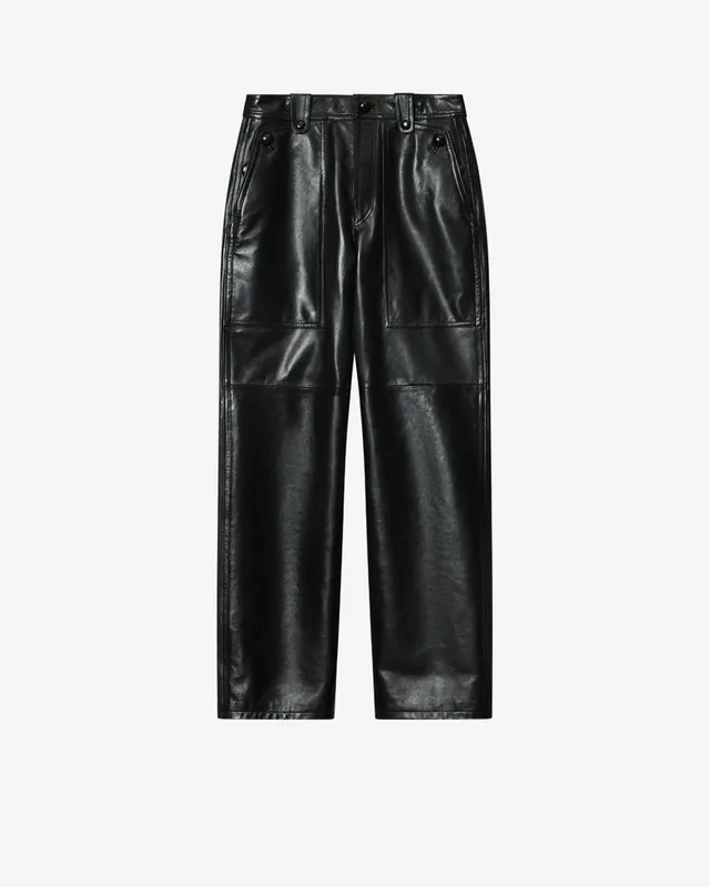 Isabel Marant Valka pantalon noir cuir agneau large