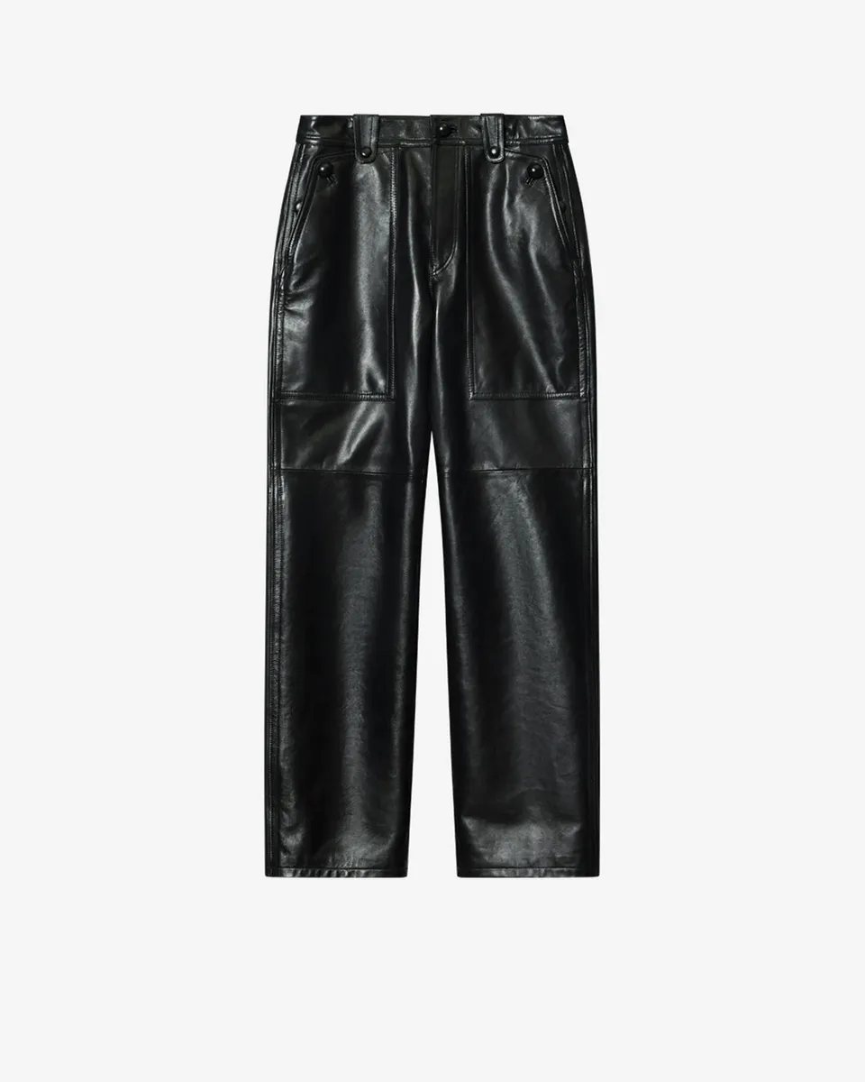 Isabel Marant Valka pantalon noir cuir agneau large
