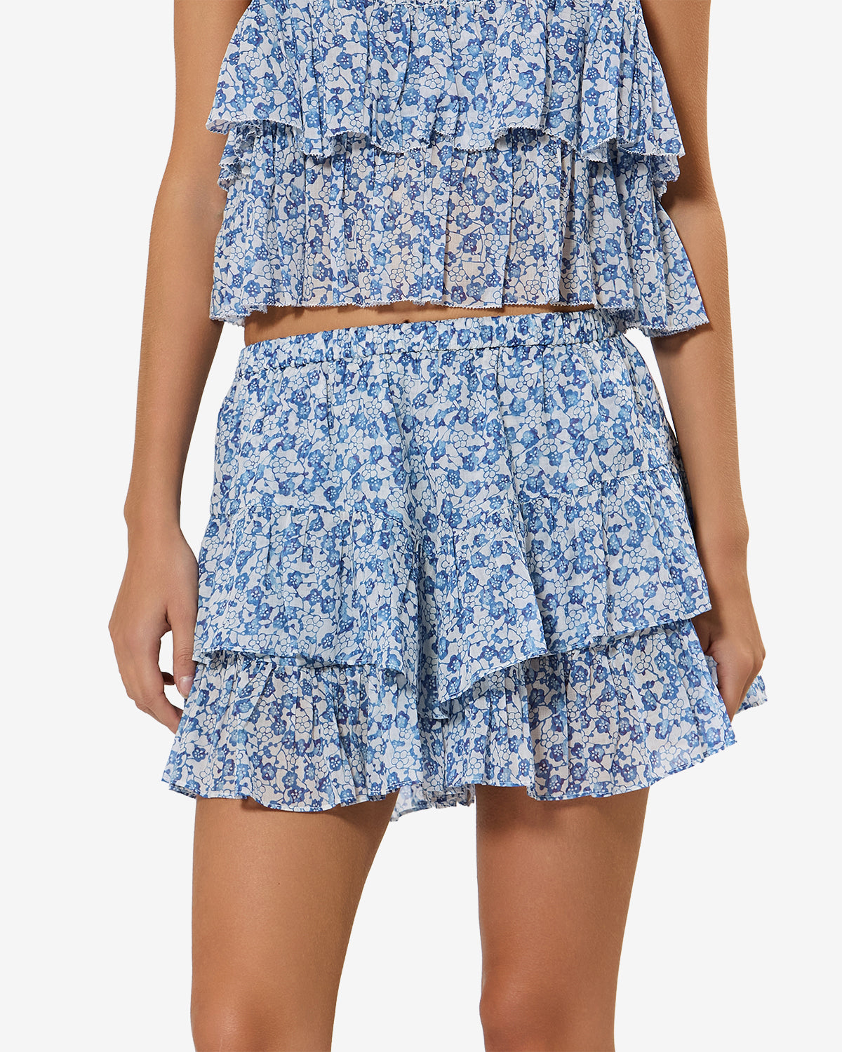 Isabel Marant Jocadia short coton bleu volants