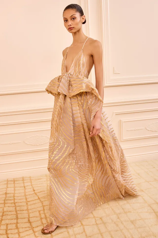 Ulla Johnson Camelia robe longue lurex doré