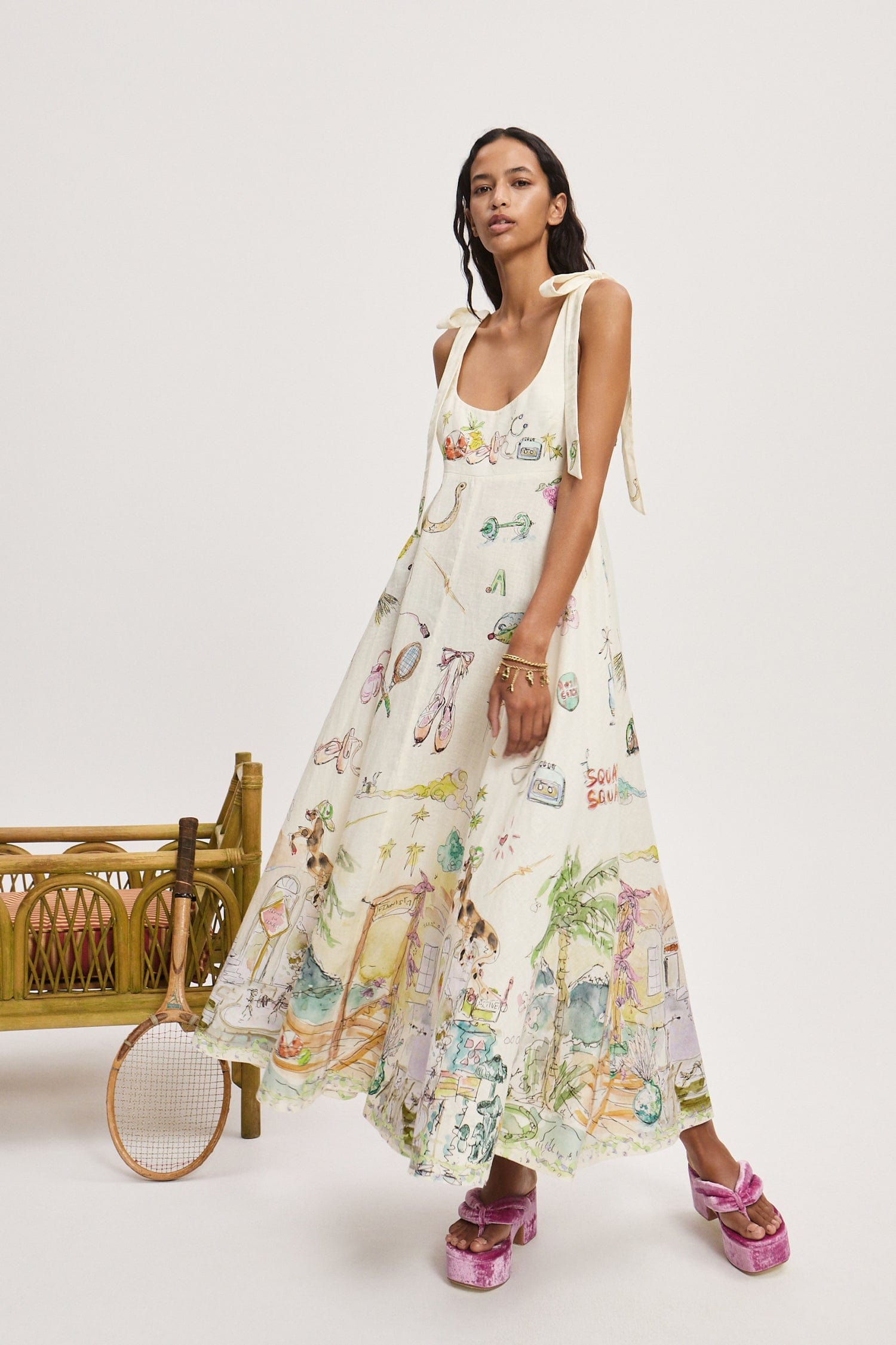 Alemais Anouk Ballet robe midi lin poches