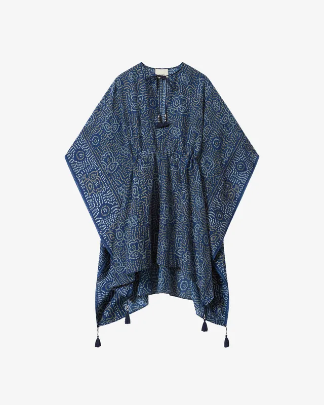 Isabel Marant Loreliz KF001XFA kaftan coton bleu pompons