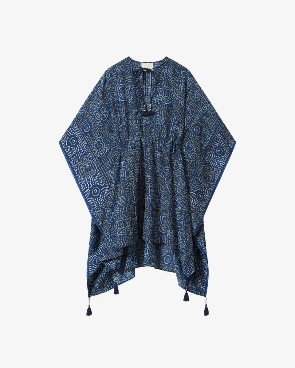 Isabel Marant Loreliz KF001XFA kaftan coton bleu pompons