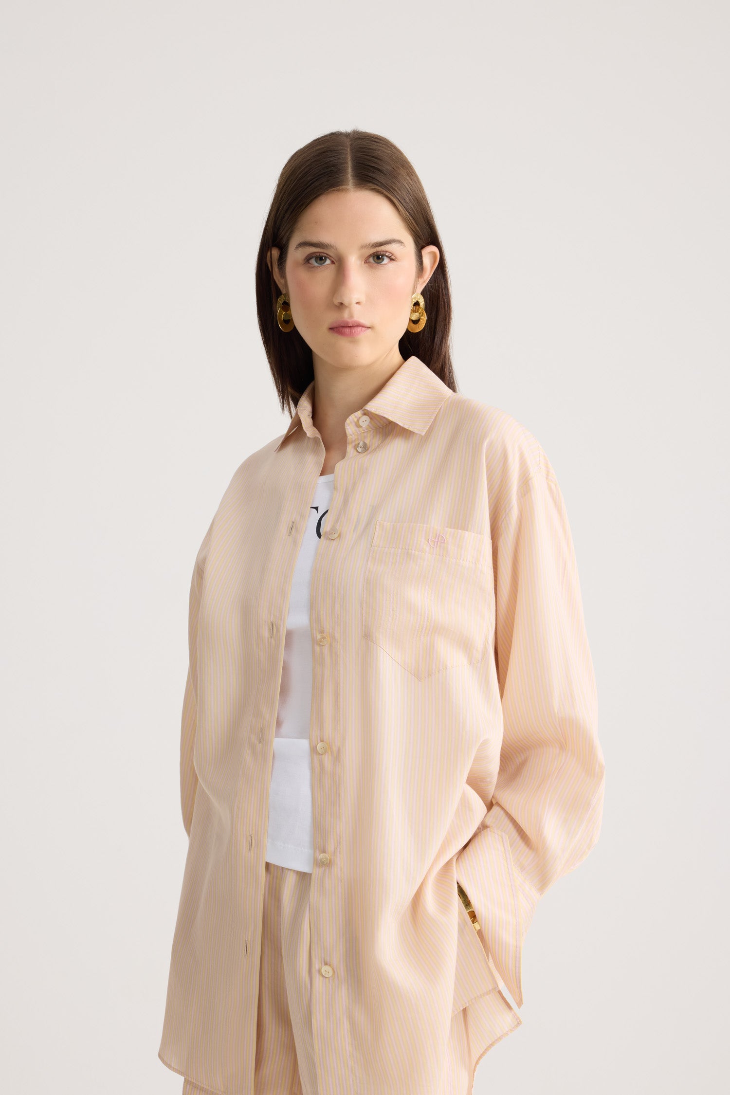 Patou BL057 chemise voile rayée beige oversize plage