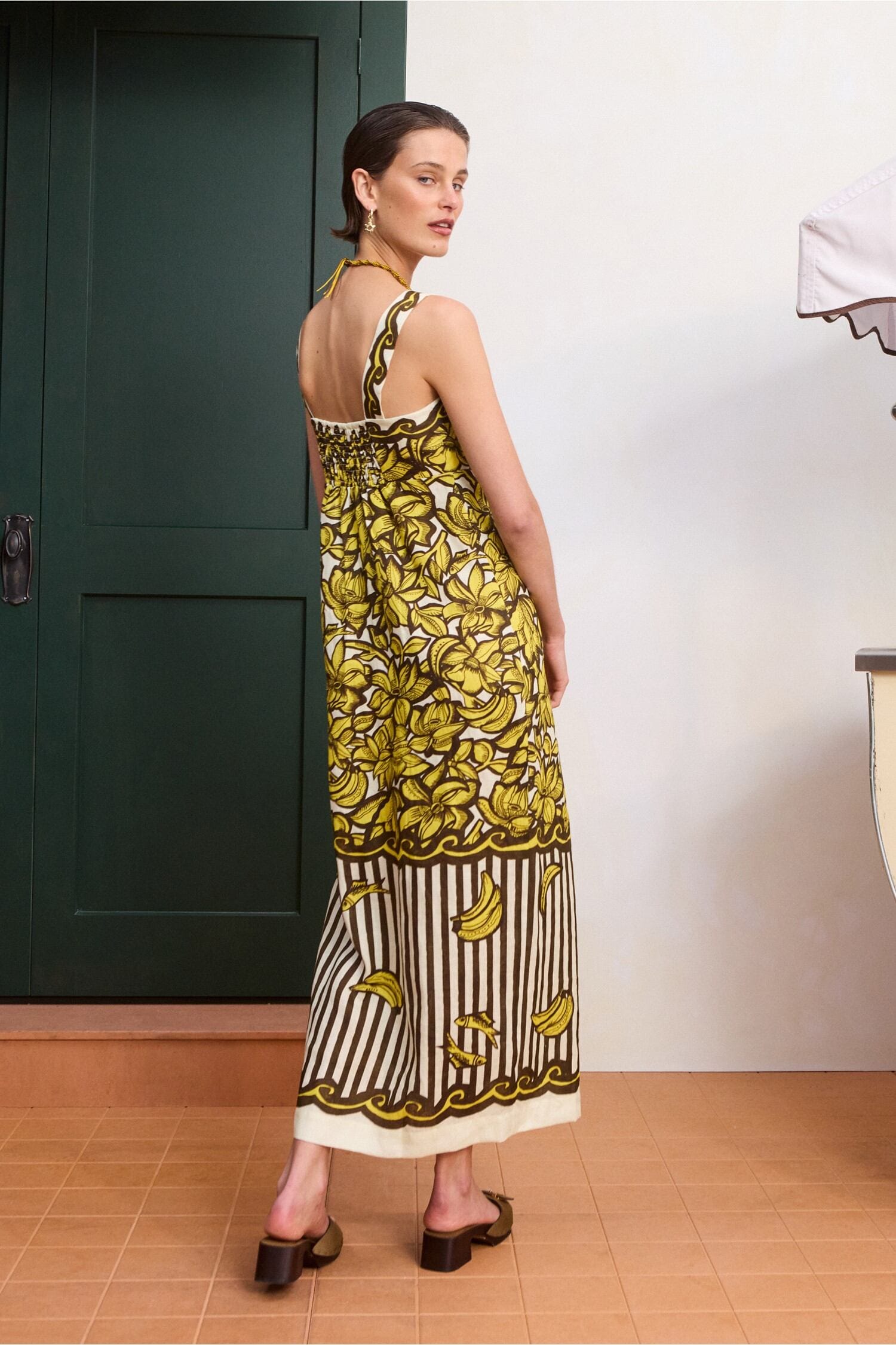 Alemaïs Mona robe midi chanvre nouée imprimé floral