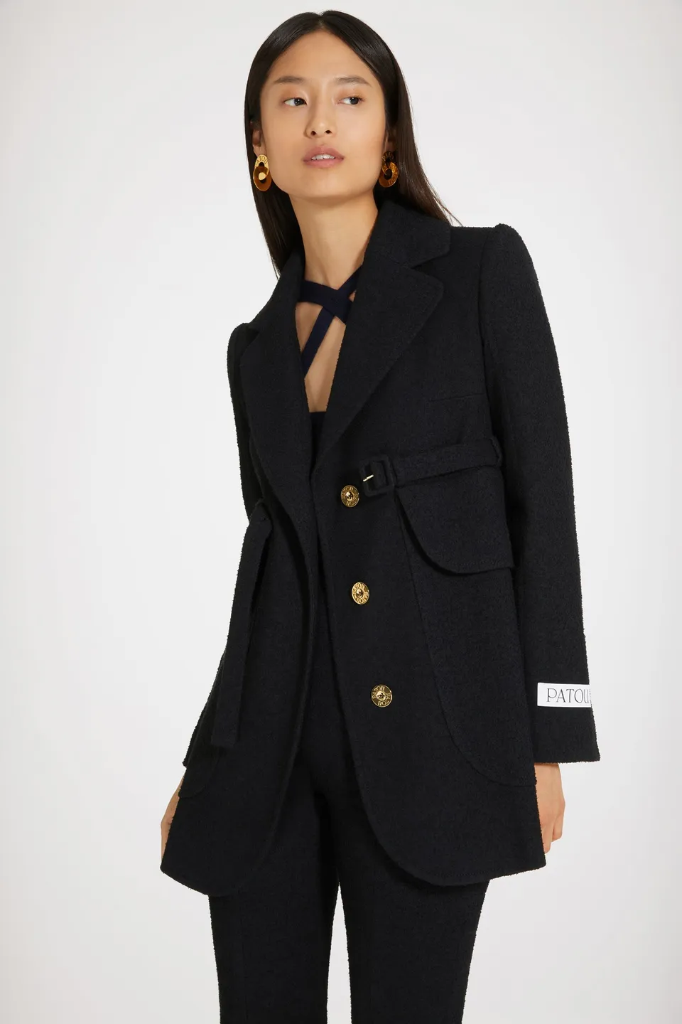 Patou Jackets P23JA0280134999B veste tweed coton noire 38