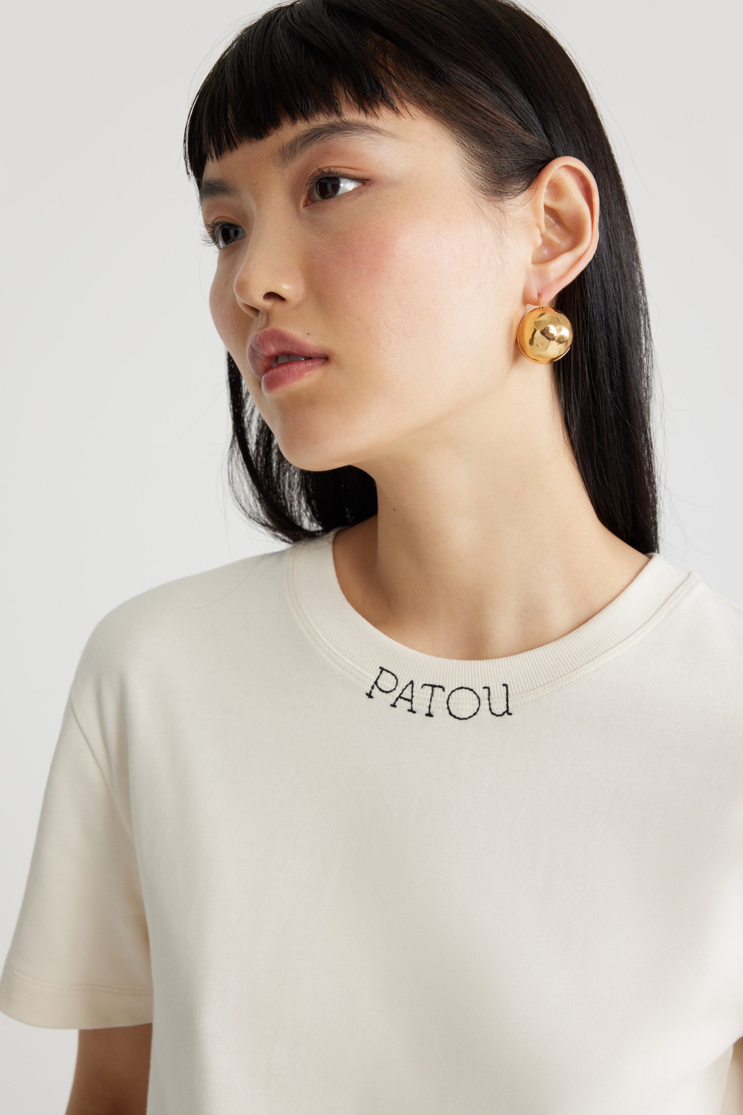 Patou JE125 t-shirt coton bio brodé écru Angora unisexe