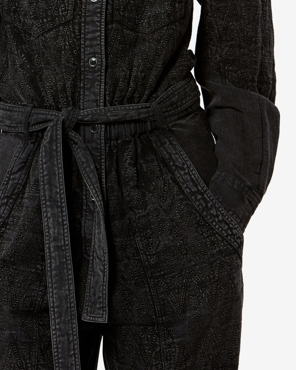 Isabel Marant Kellen combinaison noir délavé coton broderie