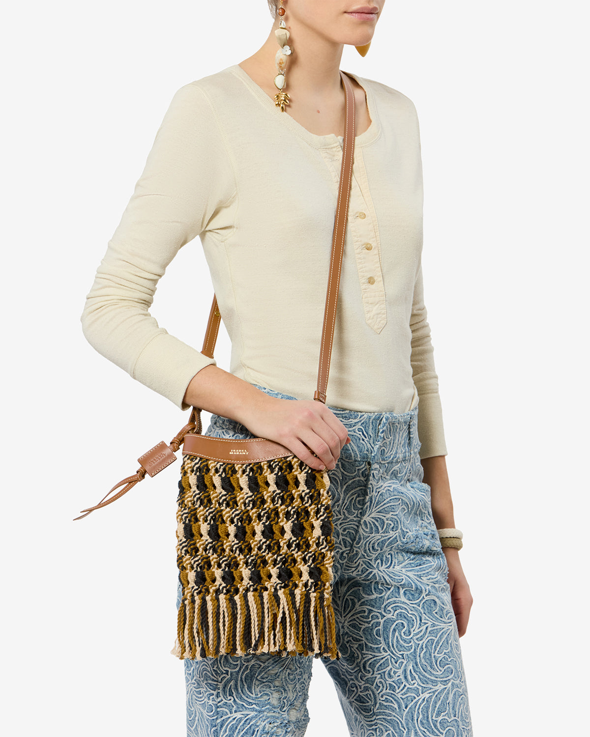 Isabel Marant Noli sac seau macramé cuir marron
