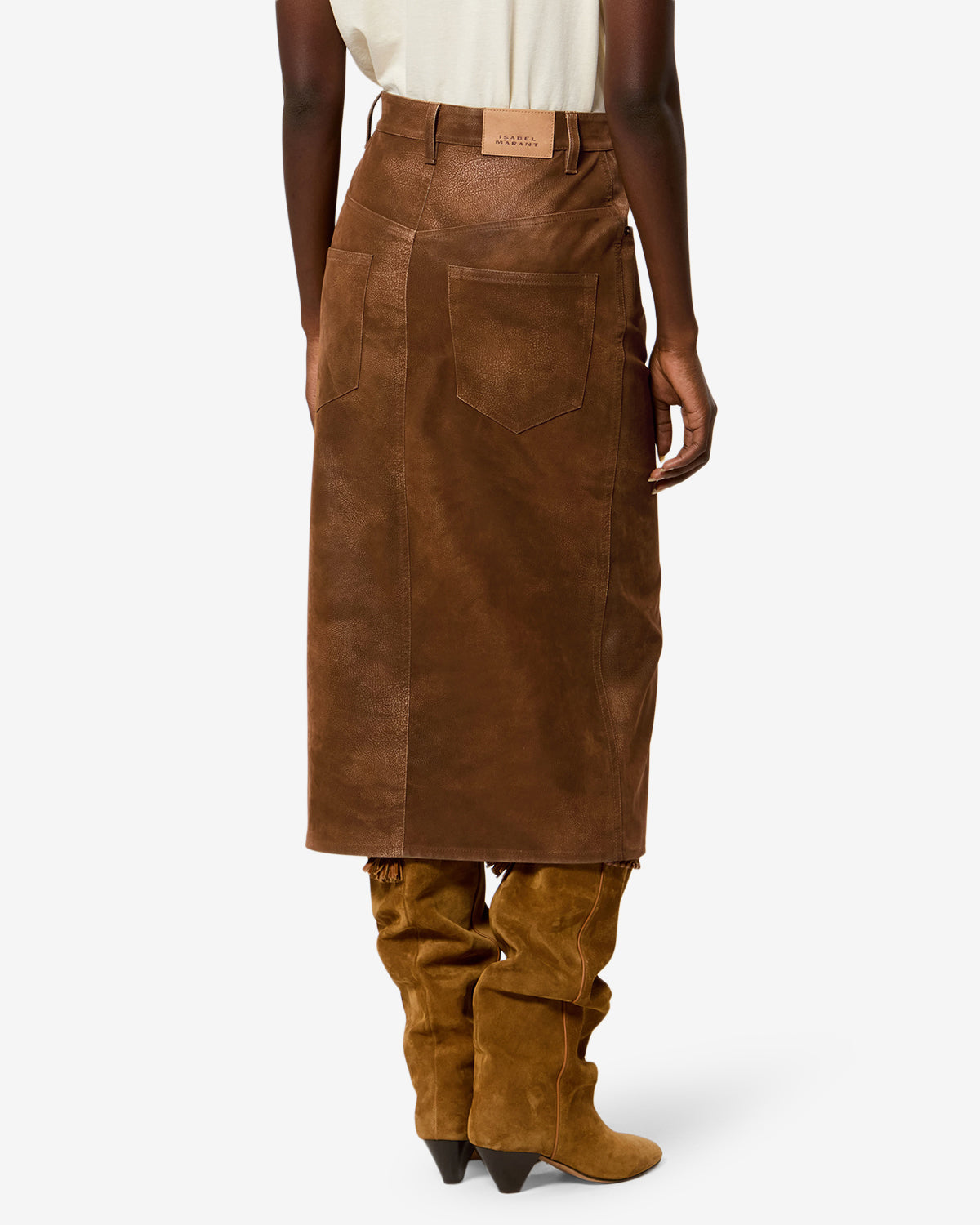 Isabel Marant Bisane jupe droite marron faux suède