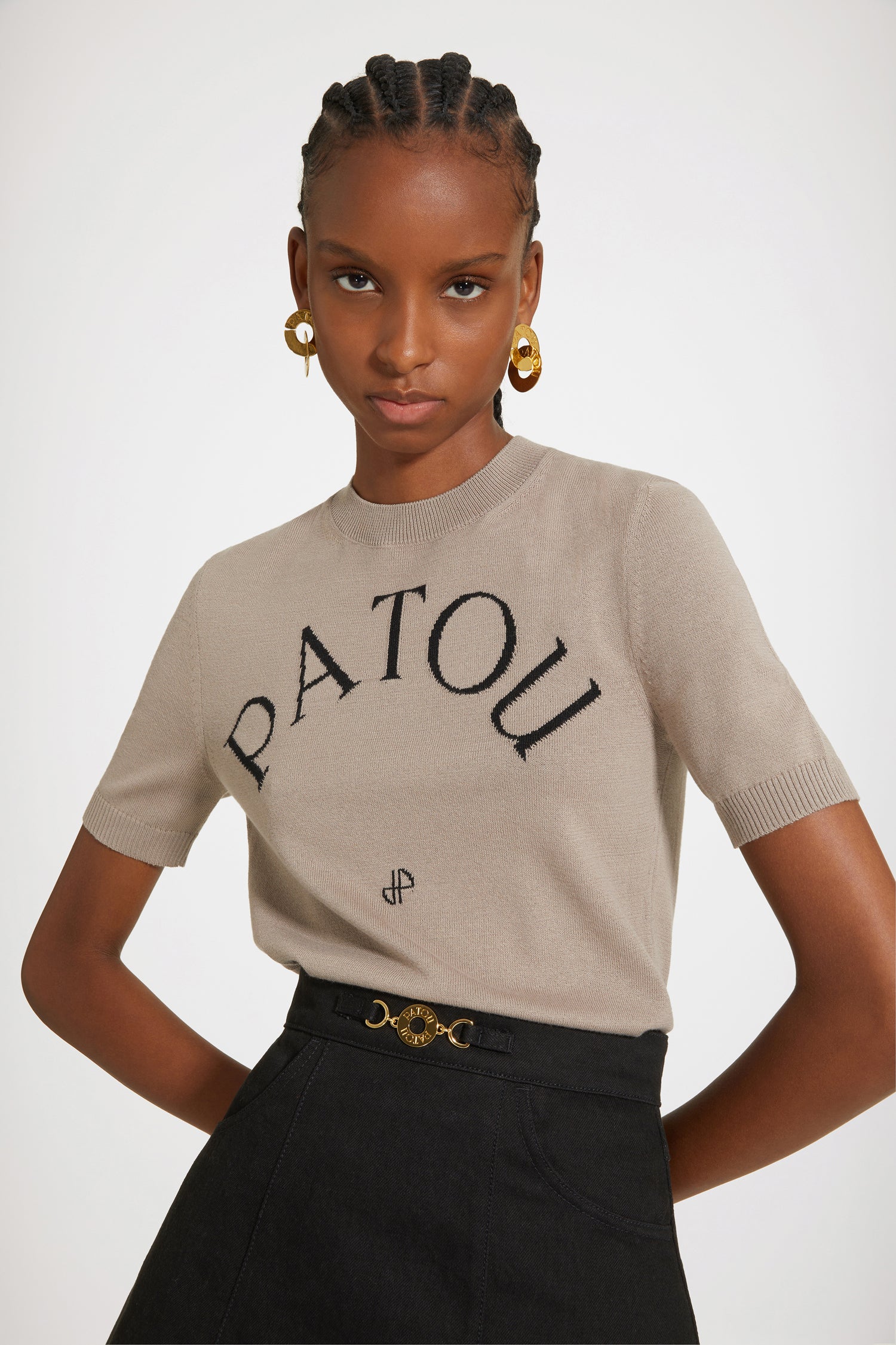 Patou KN068 top coton bio beige Parchment logo