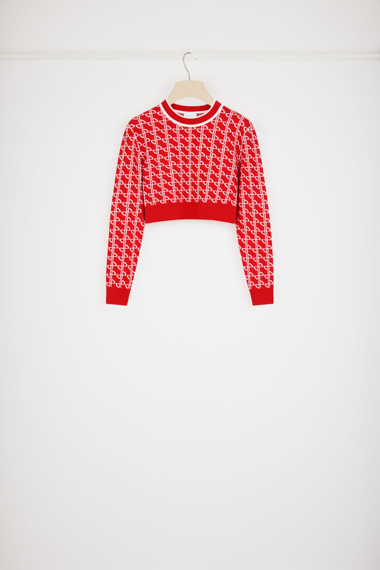 Patou Knitwear KN099 pull court jacquard rouge