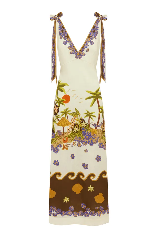 Alemäis Island Cove Ballet Day Dress robe midi lin col V