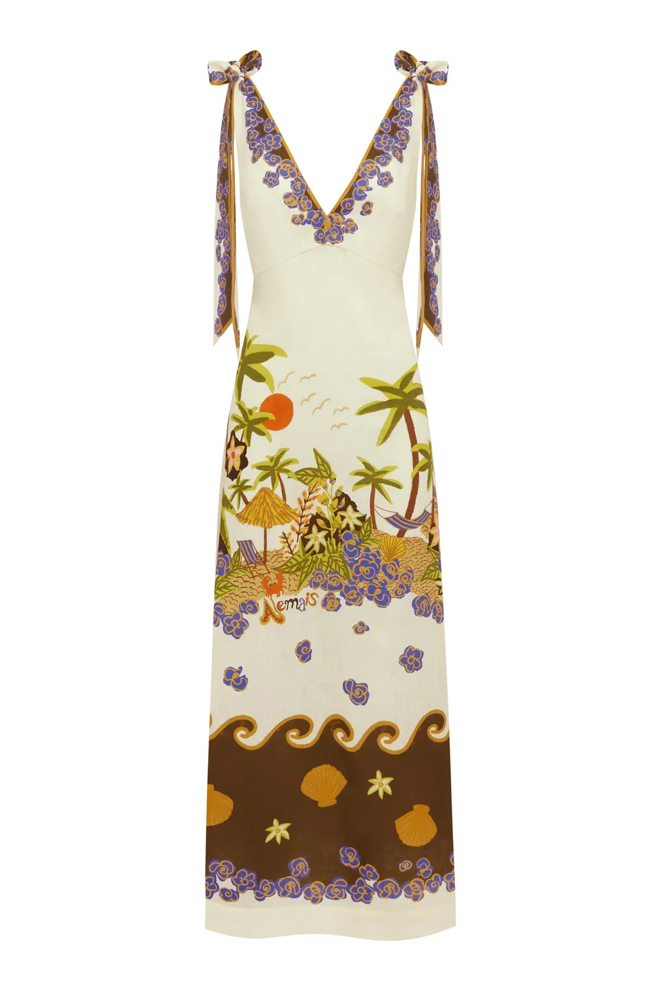 Alemäis Island Cove Ballet Day Dress robe midi lin col V