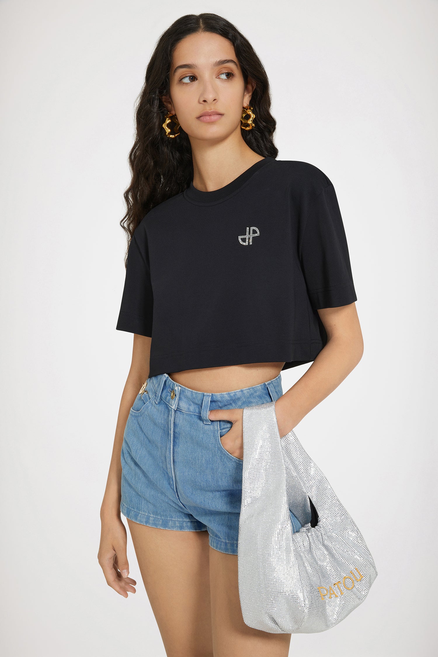 Patou JE116 t-shirt cropped coton bio noir cristal