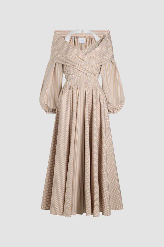 Patou robe P25DR16501905067 Beige Stripes popeline bio