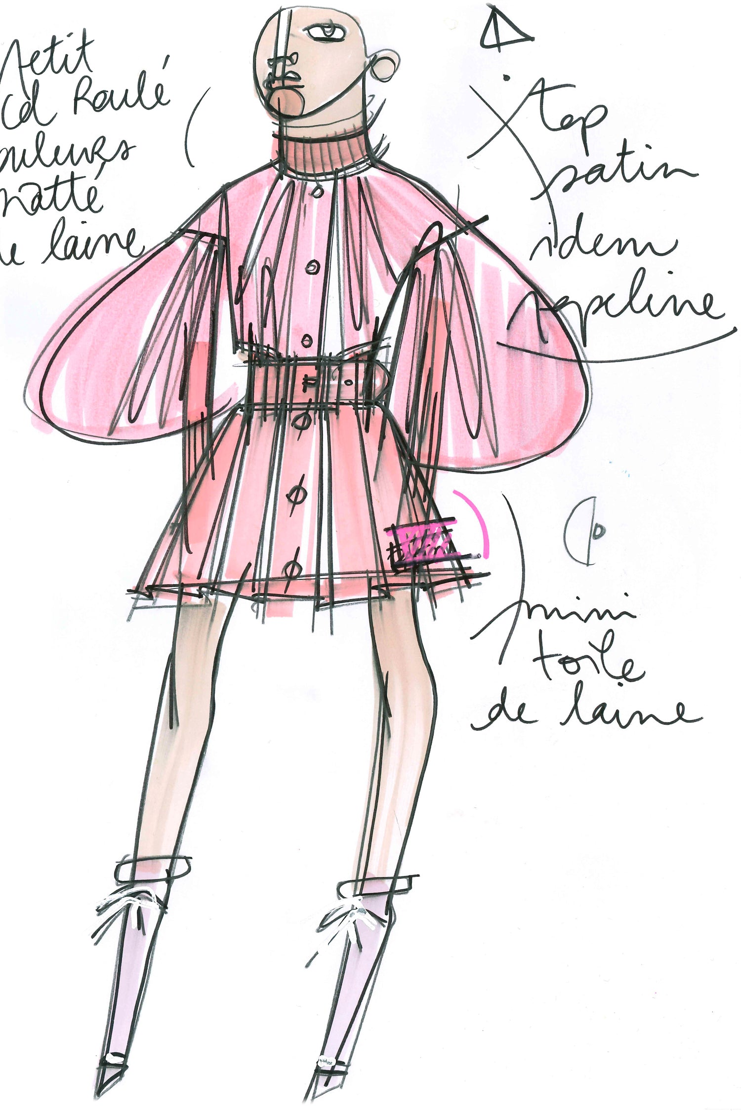 Patou SK024 mini-jupe plissée rose coton bio laine