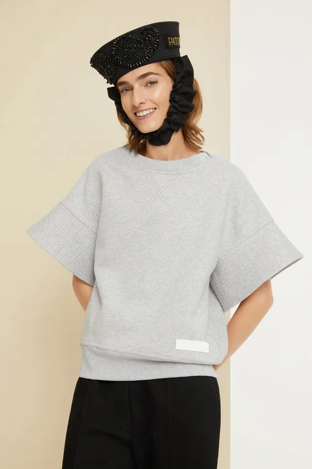 Patou P21JE0119995910A sweat manches courtes gris coton bio