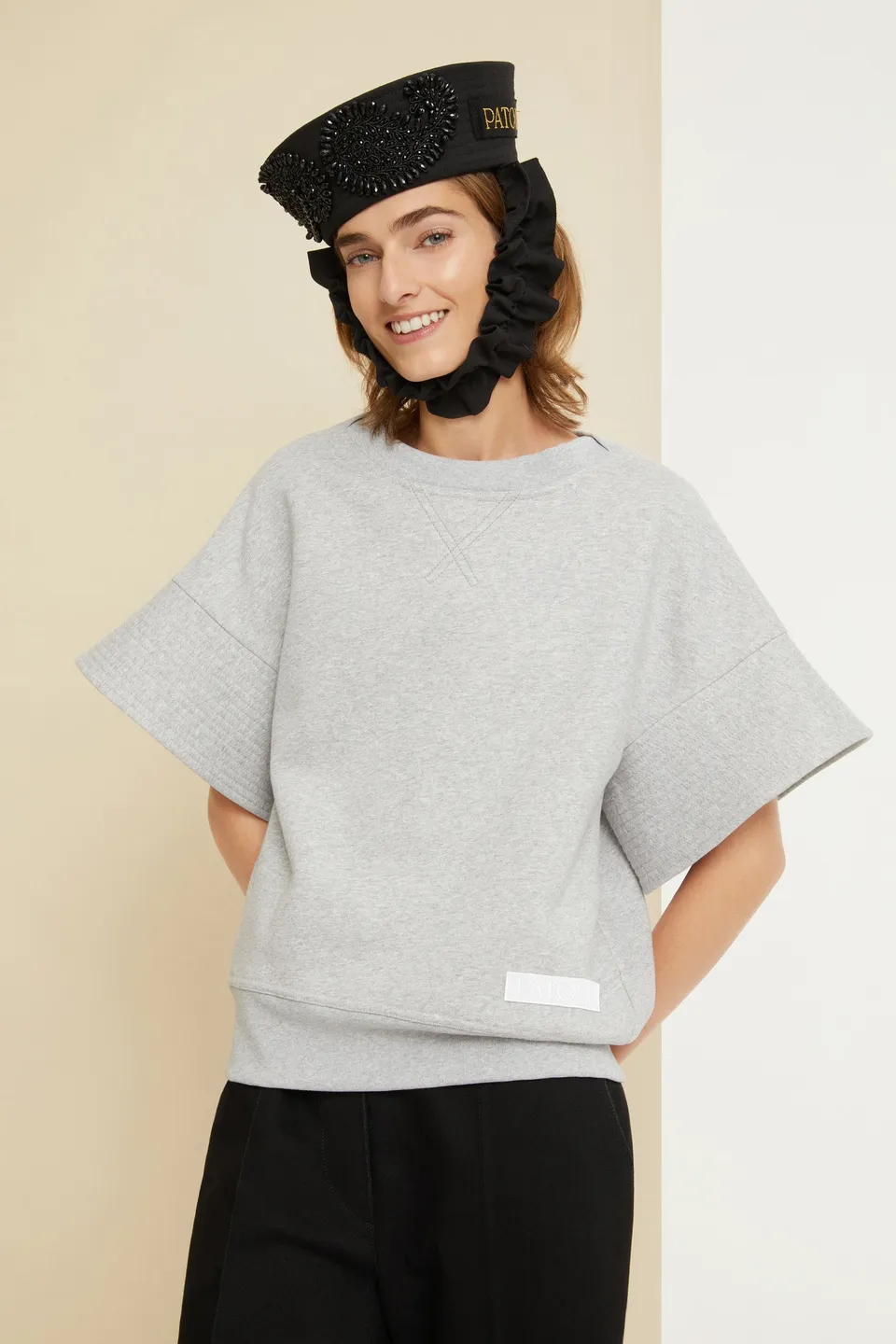 Patou P21JE0119995910A sweat manches courtes gris coton bio