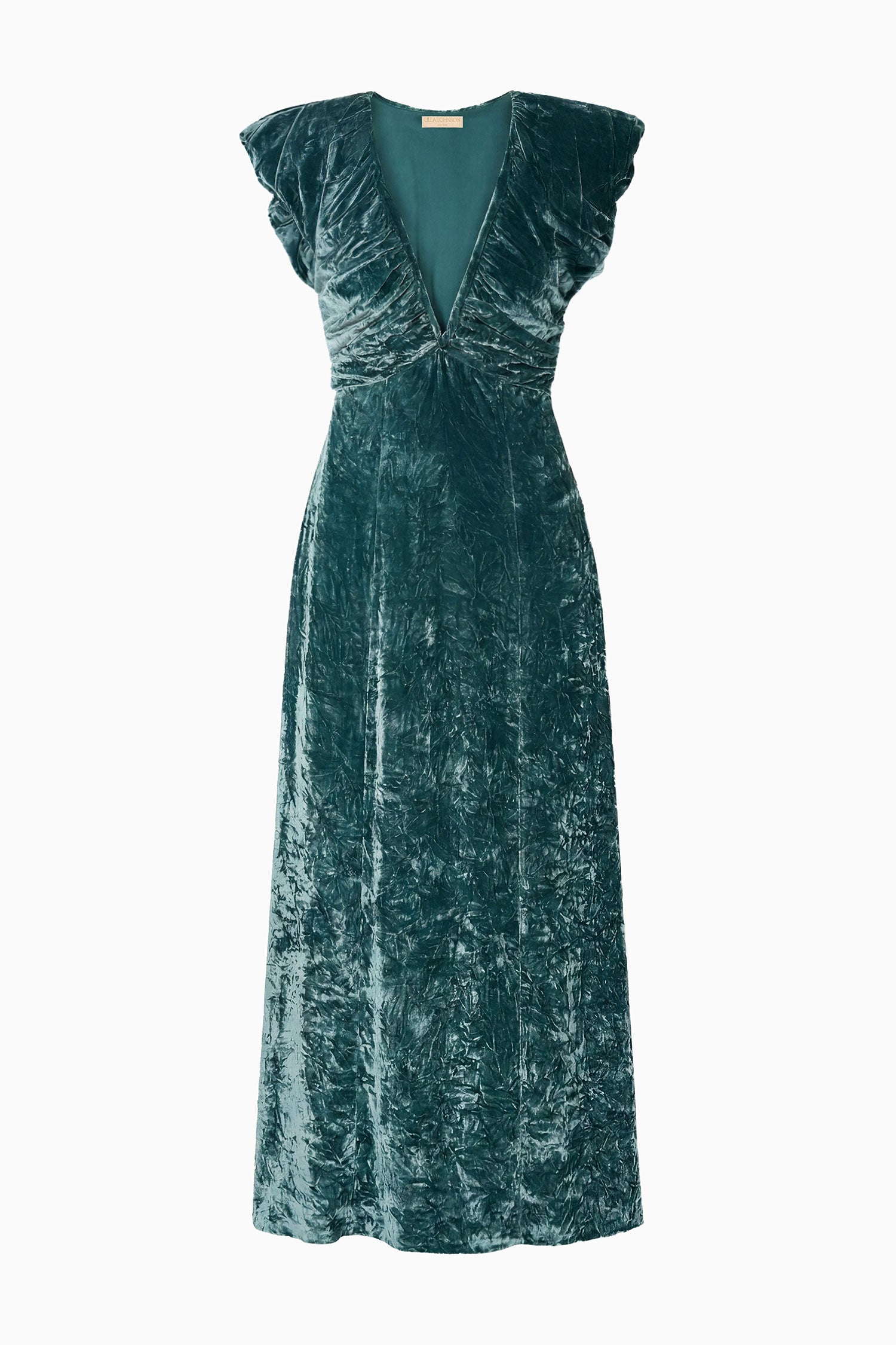 Ulla Johnson Astra robe velours Jadeite col V midi