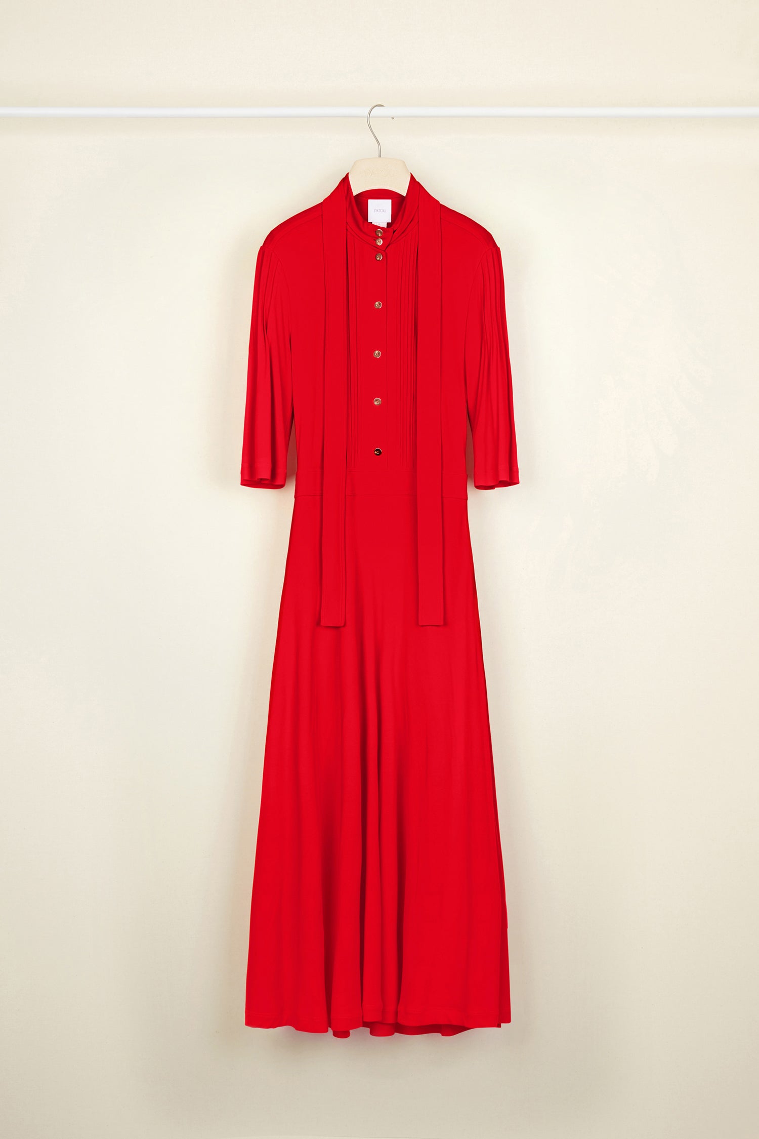 Patou DR055 robe midi rouge coquelicot jersey plissée
