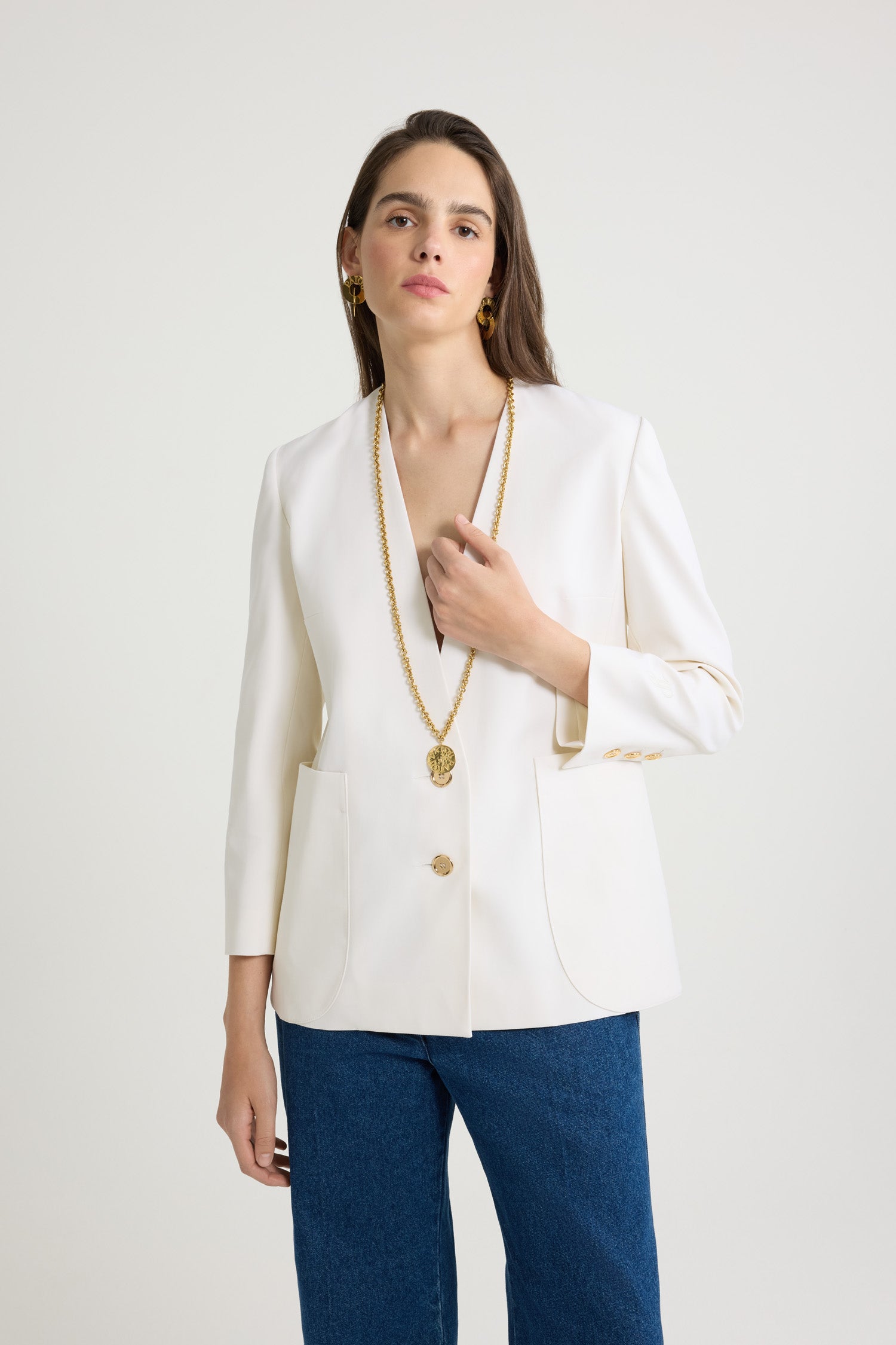 Patou P25JA0510103007W veste laine ivoire sans col