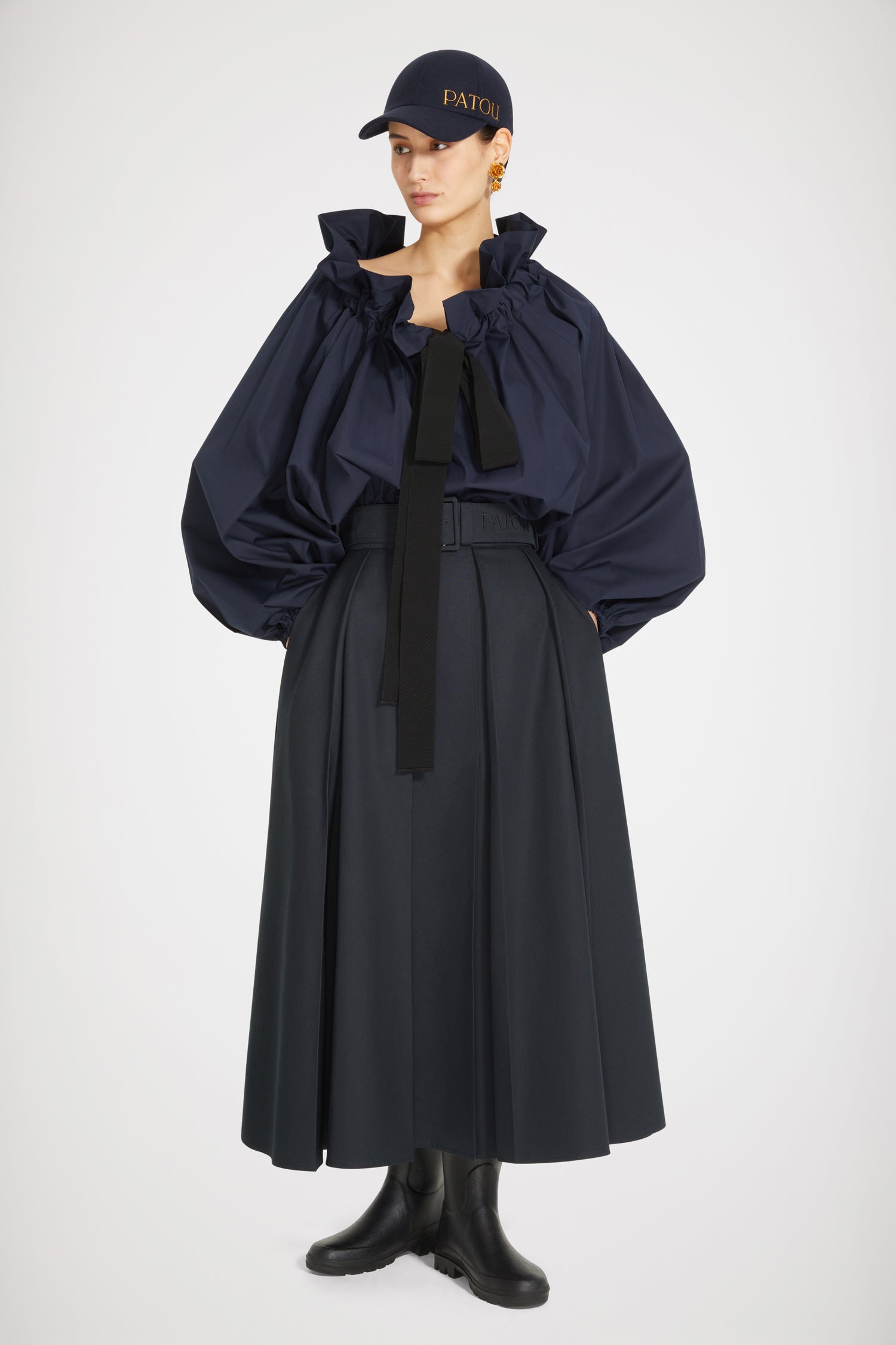 Patou SK033 jupe longue plissée coton bleu nuit