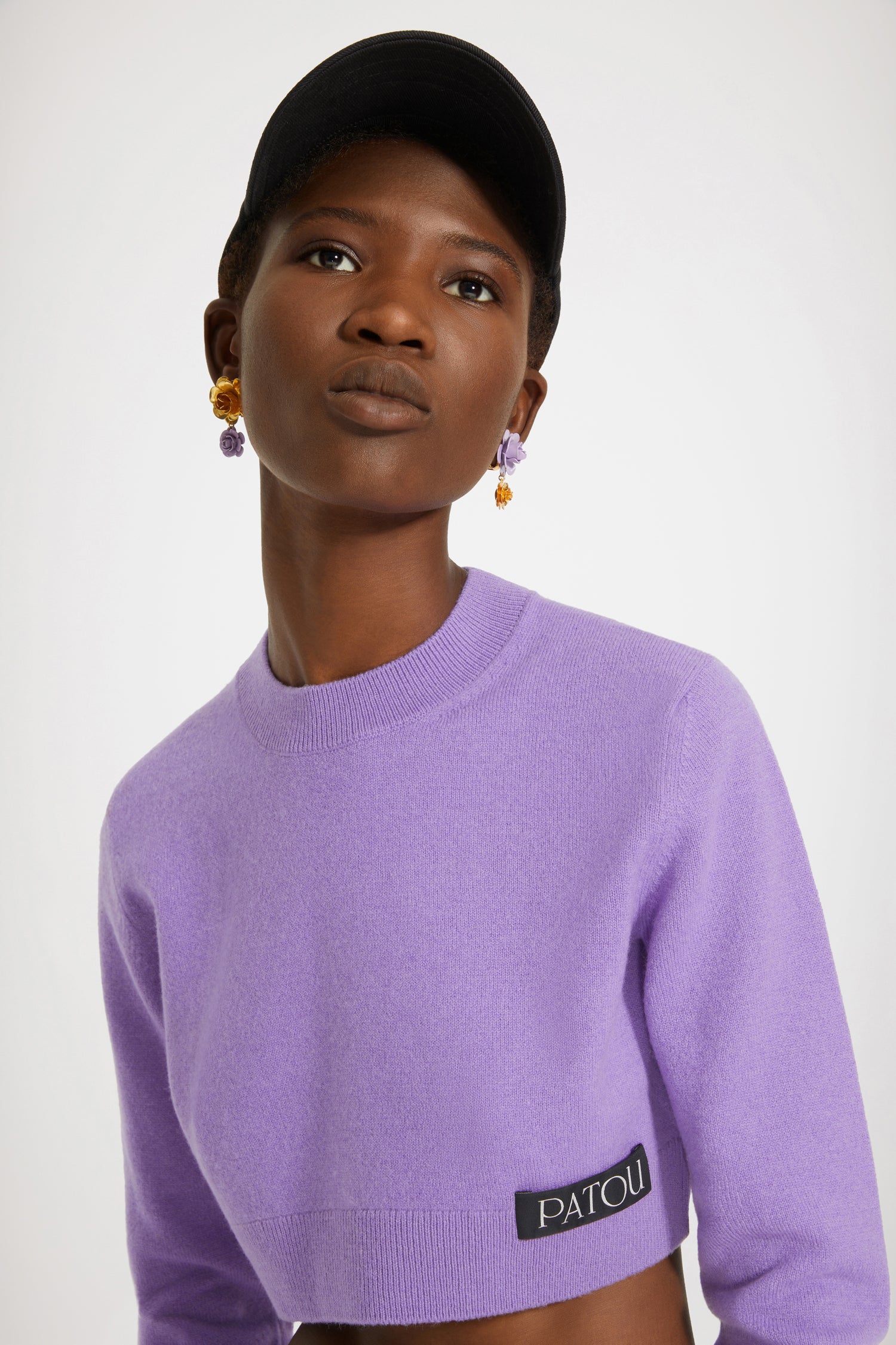 Patou KN099 pull cropped violet laine cachemire M col rond