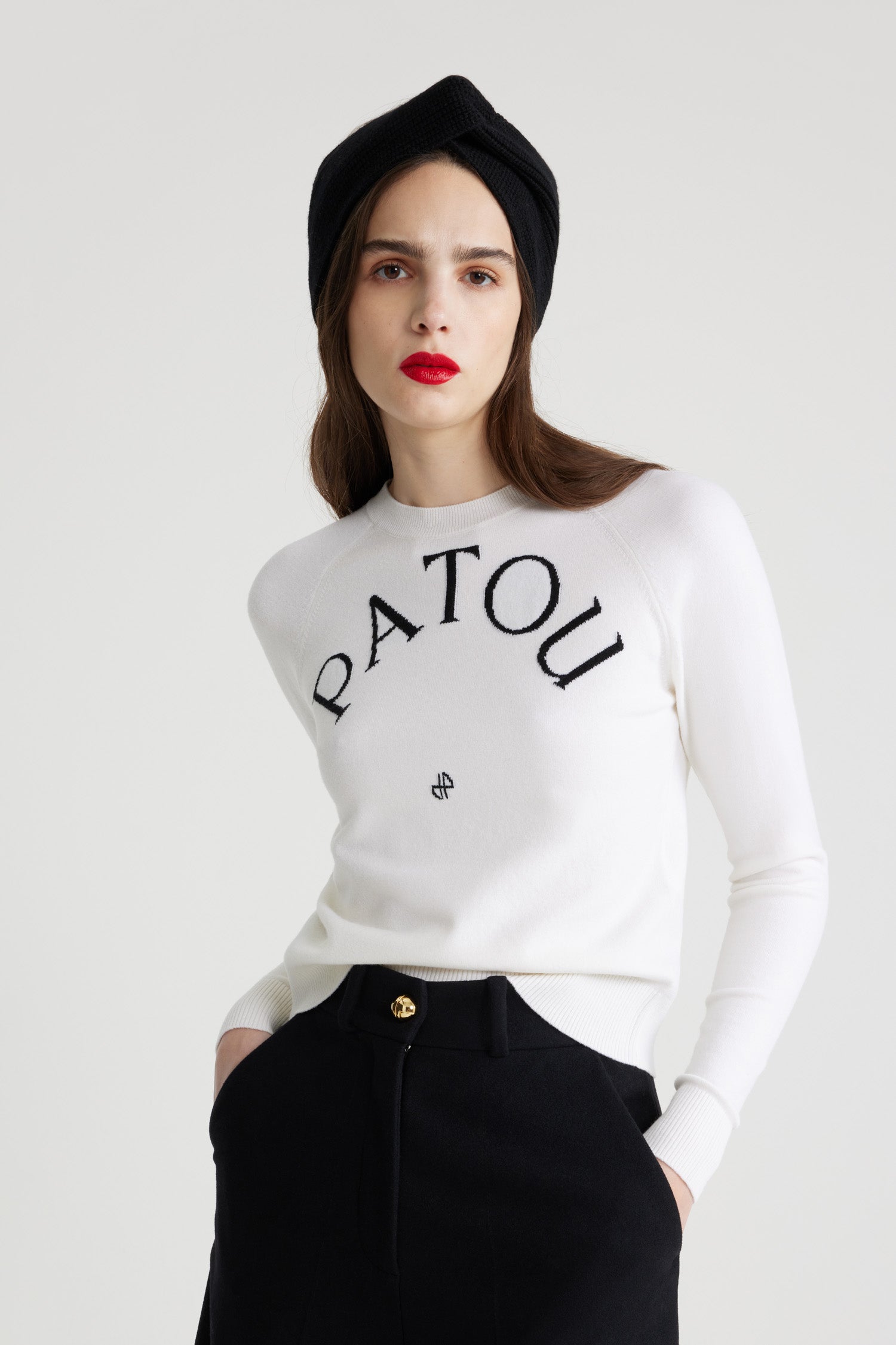 Patou H25KN1108080001W pull blanc laine merinos