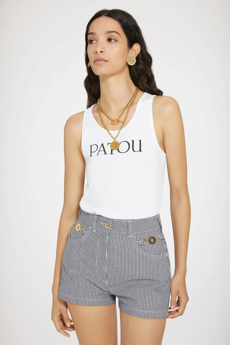 Patou Denim TR035 mini short jean bleu marine rayé 34-44