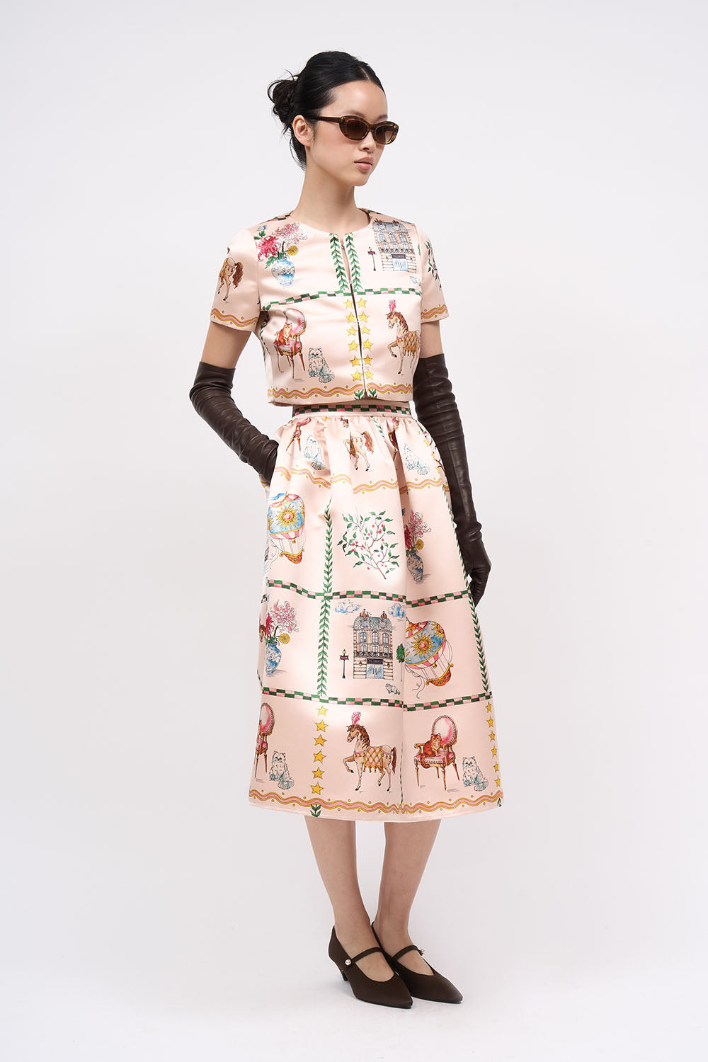 Paul & Joe Voyage veste courte satin duchesse imprimé rose