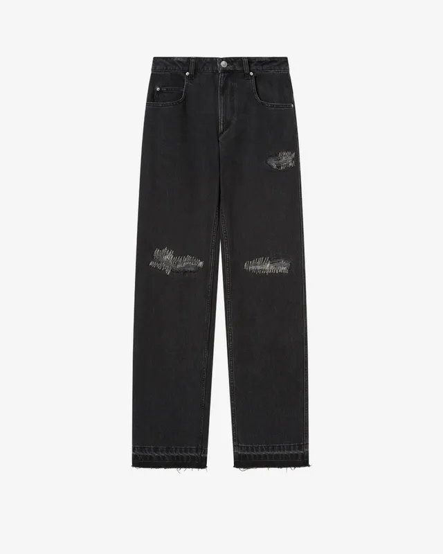 Isabel Marant Zeah jean droit noir délavé déchiré