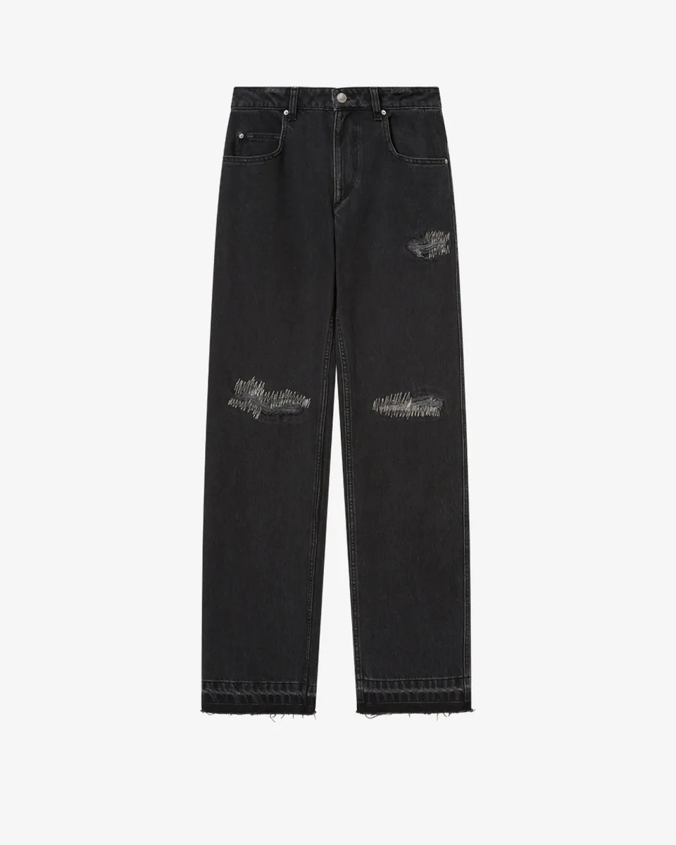 Isabel Marant Zeah jean droit noir délavé déchiré