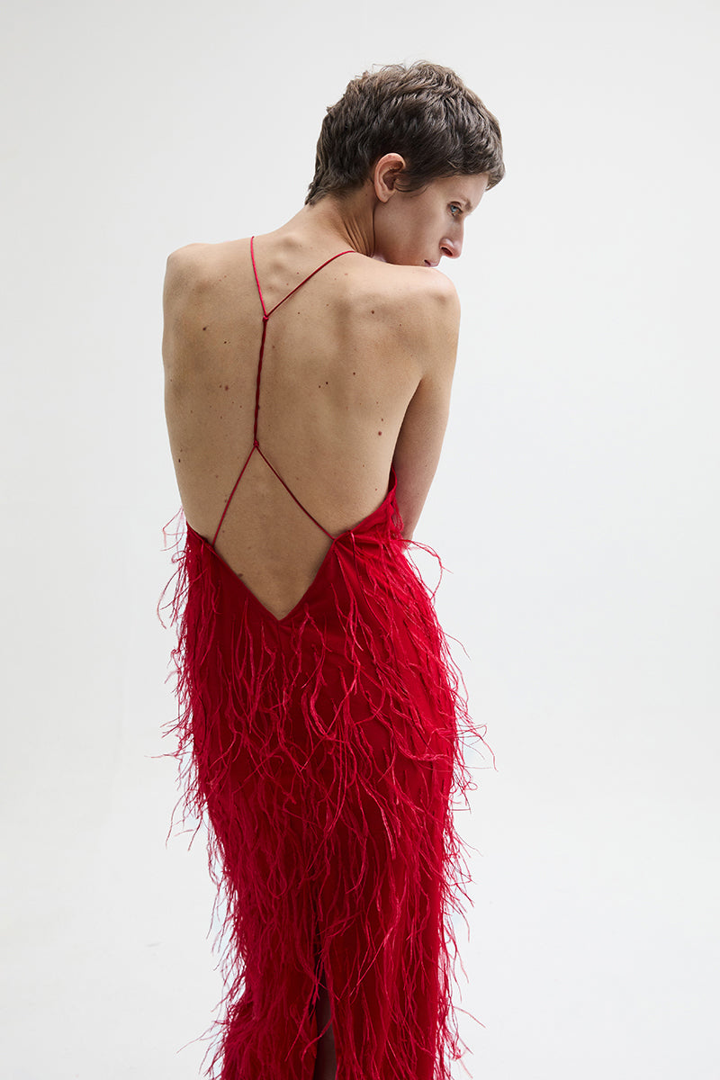 ATU Body Couture EMBER dress robe tulle rouge plumes S