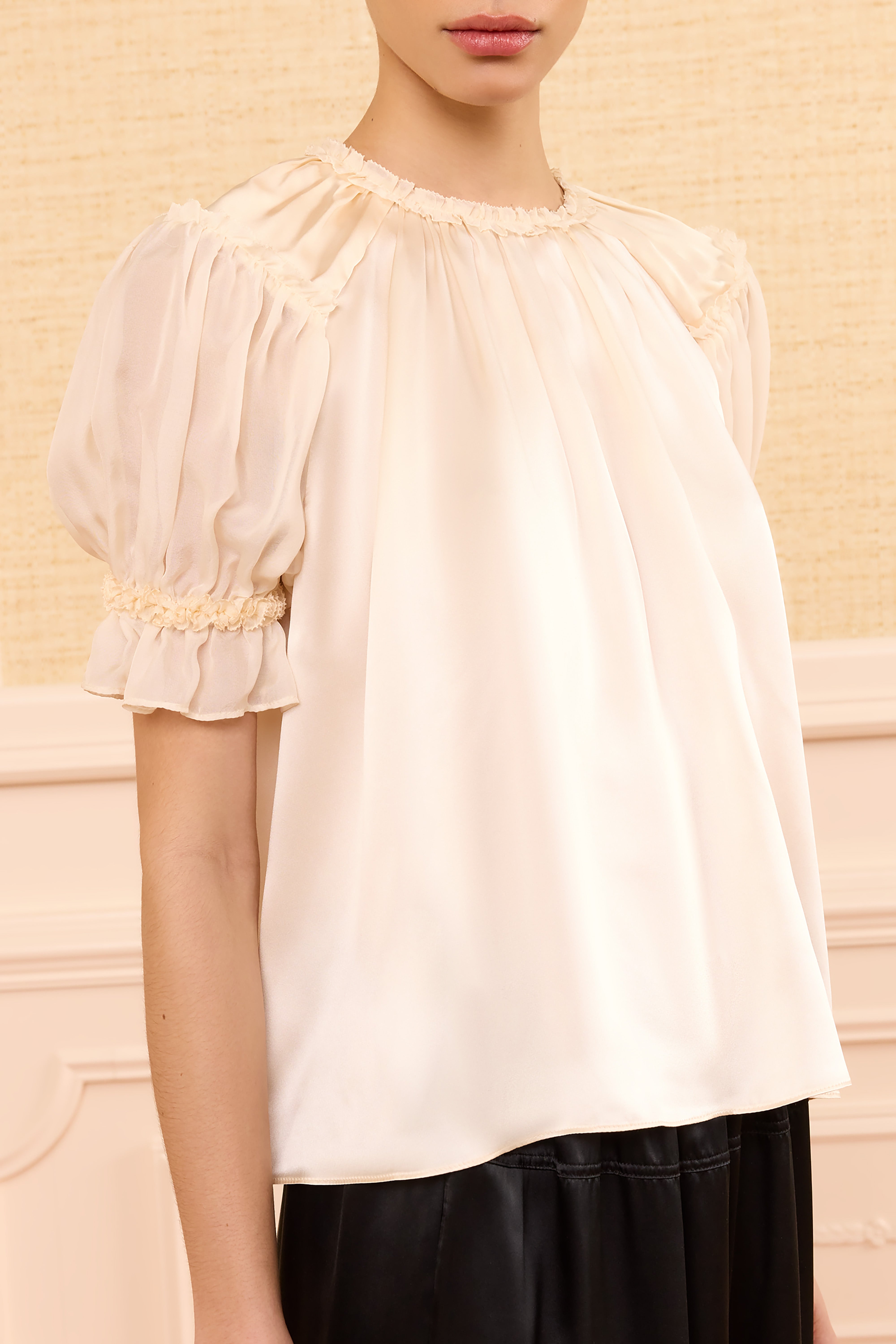 Ulla Johnson Alina top soie Ivory manches bouffantes