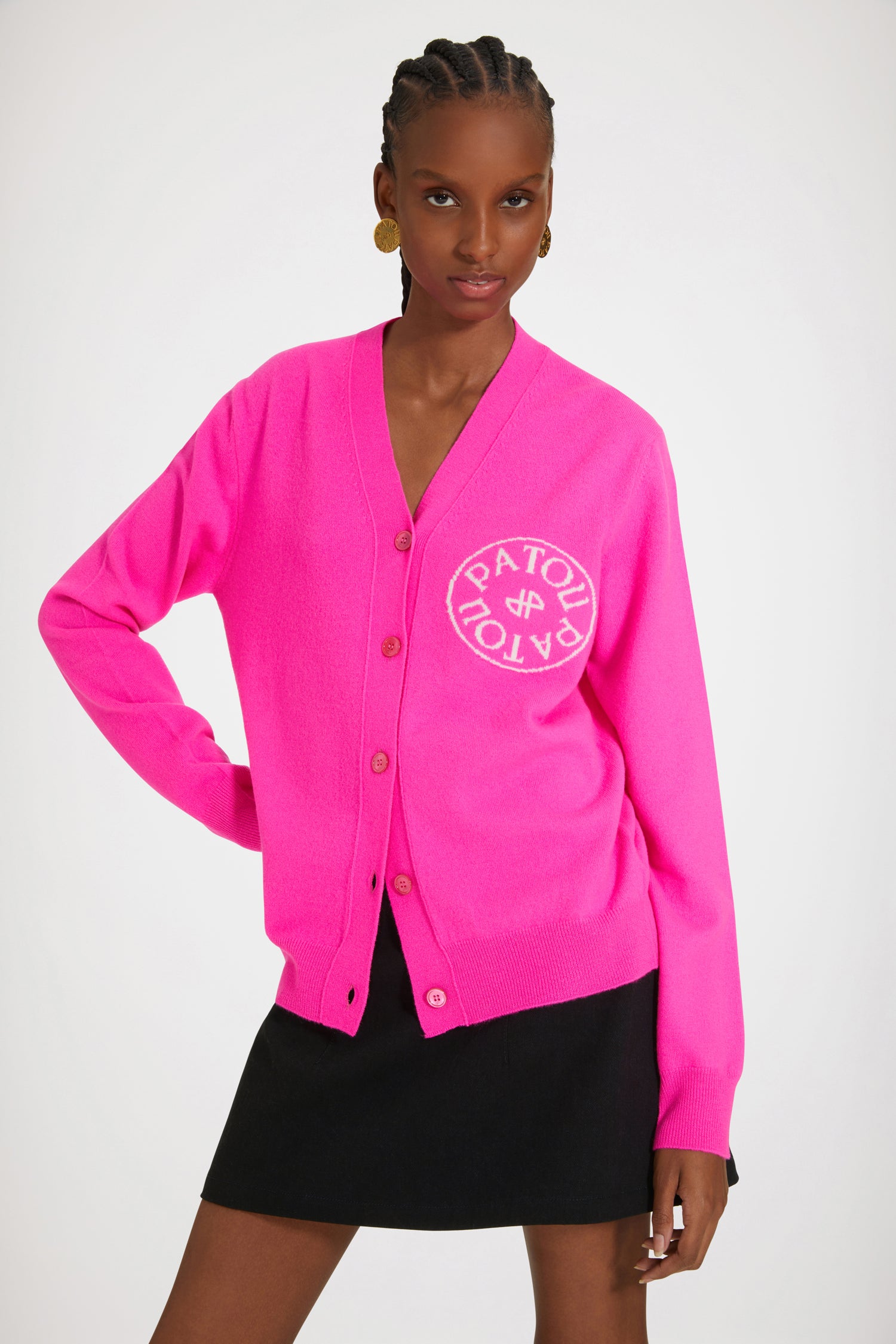Patou Stamp cardigan laine cachemire rose Begonia Pink