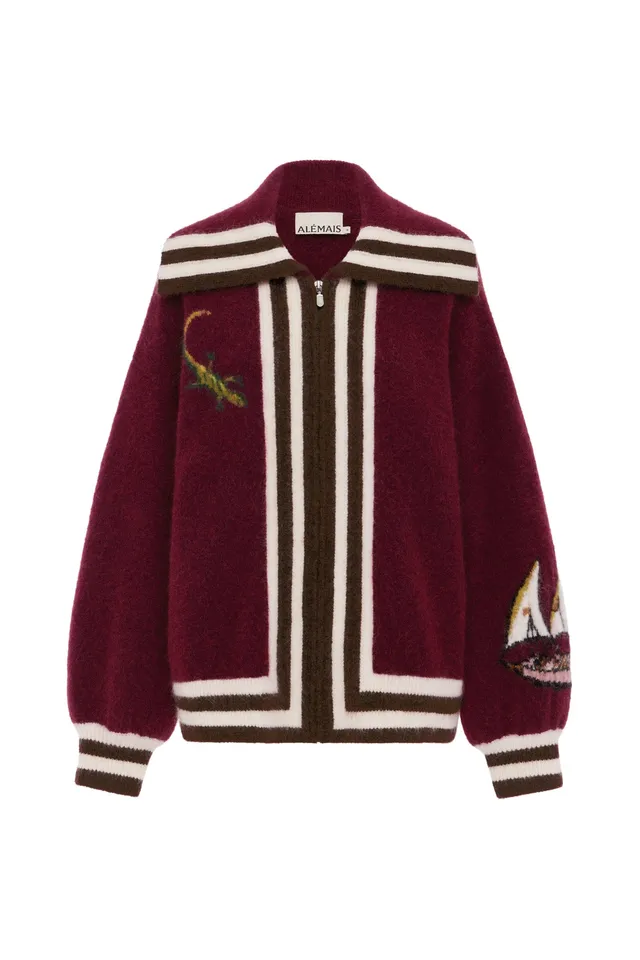 Alemäis Mokshini Zip Up Cardigan gilet mohair rayé oversize