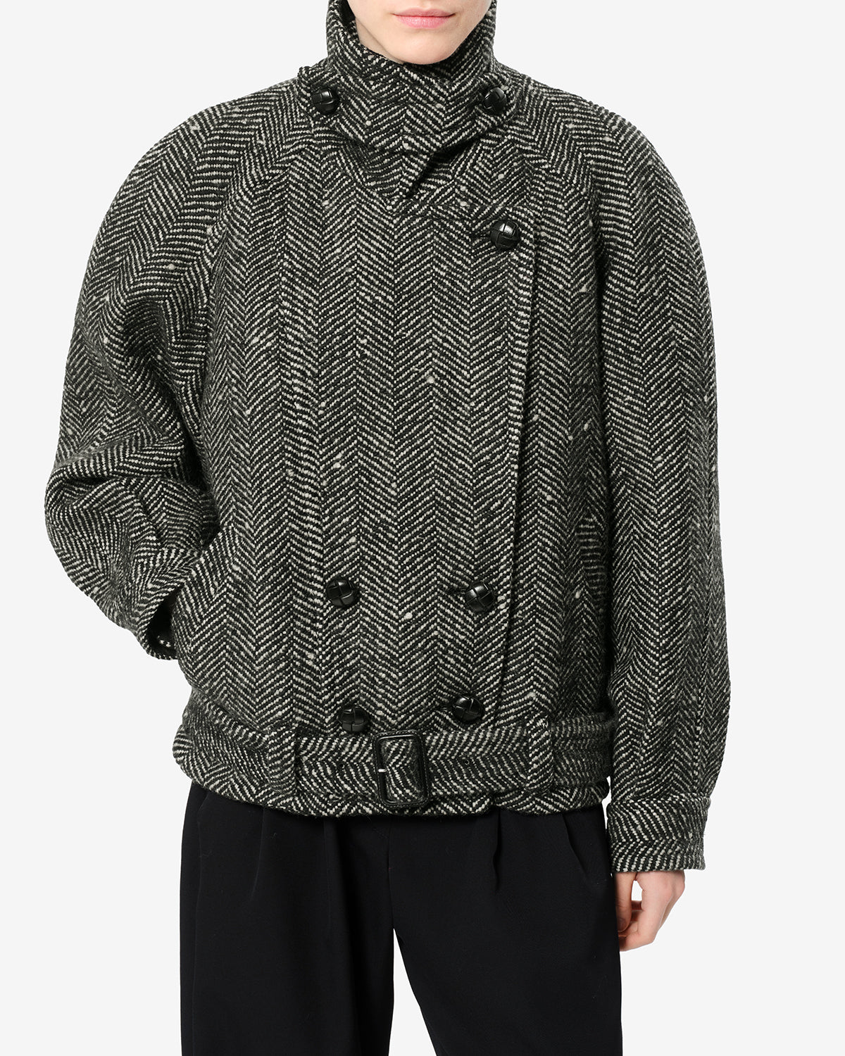 Isabel Marant Elvane manteau laine écru et noir chevrons