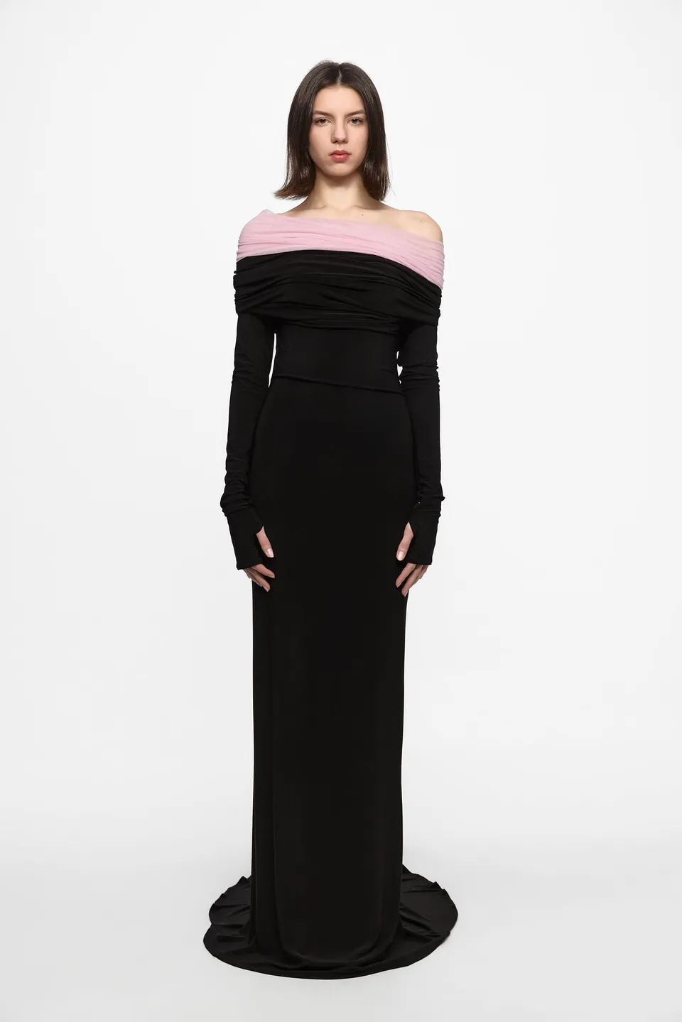 ATU Body Couture Crown robe longue noire tulle rose S